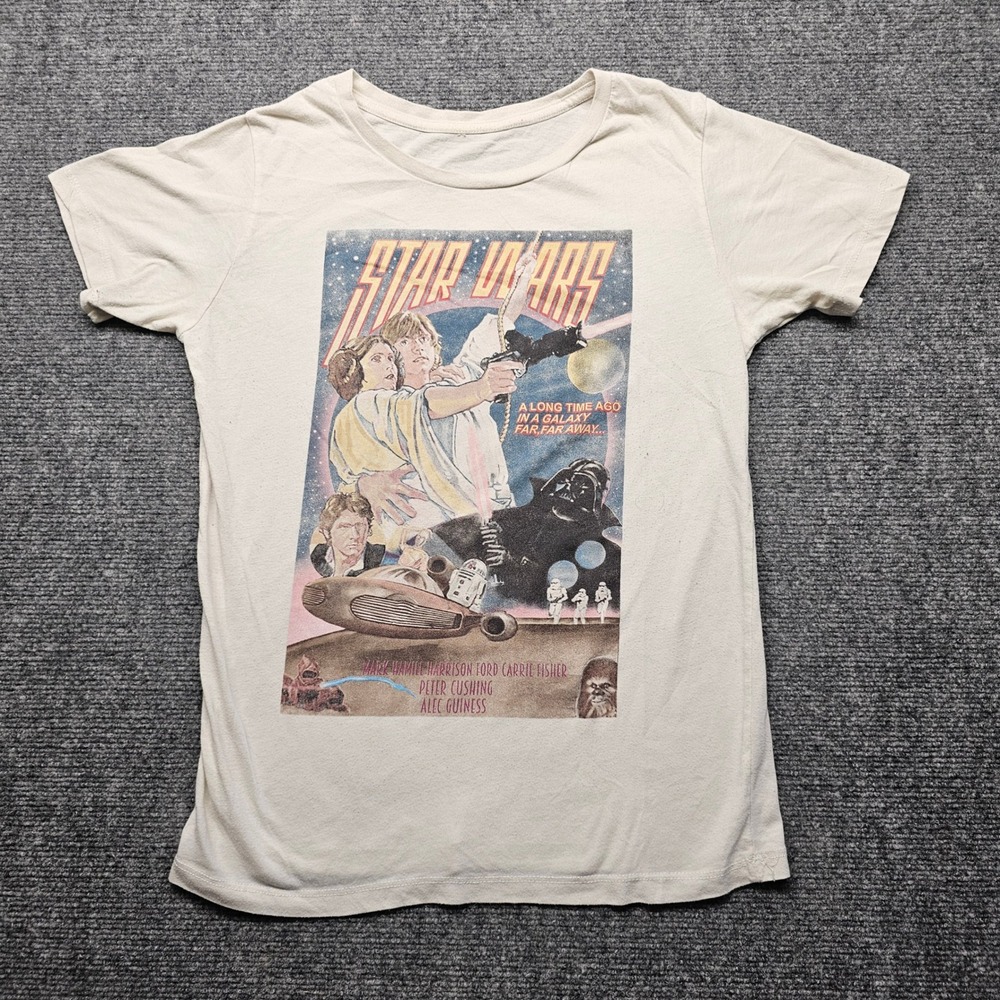 Star Wars Movie Poster Graphic Tee Cream Short Sleeve Crewneck T-Shirt 2429